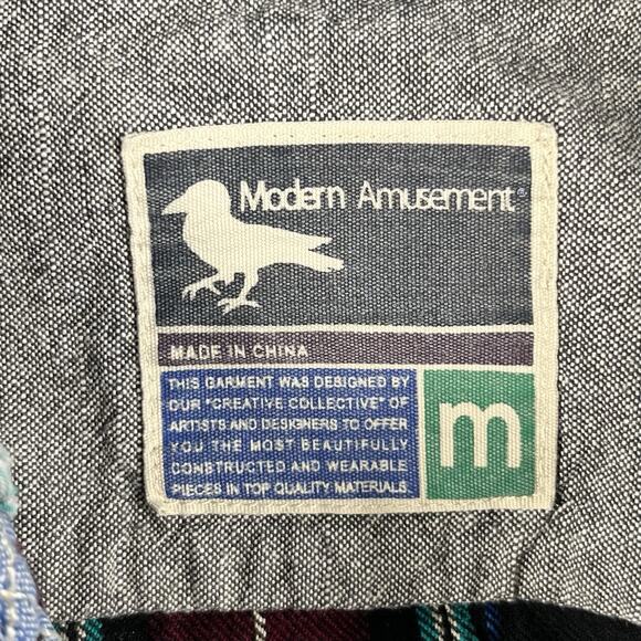 Men’s Shacket Medium Modern Amusement Button Up Flannel Plaid Denim Lumberjack - Picture 10 of 12